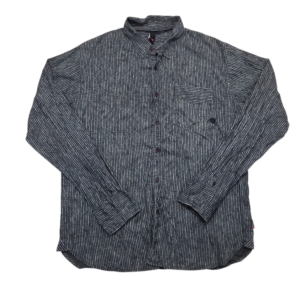 Element Whittier LS Button Down Shirt Mens XL Charcoal Grey Striped Textured